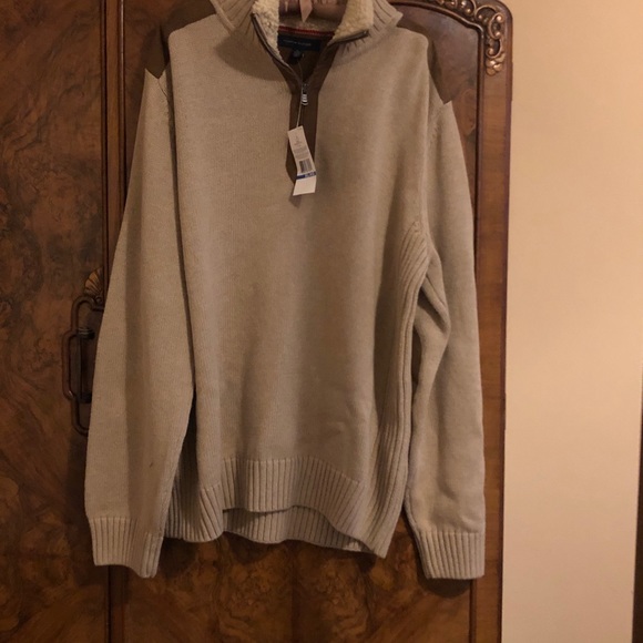 Tommy Hilfiger Men's XL 2009 Sweater NWT sherpa collar 1/4 zip oatmeal color - Picture 1 of 12